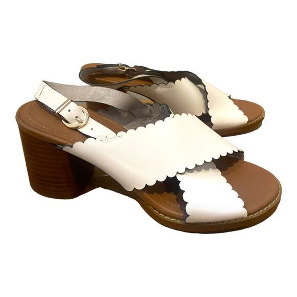 Faryl Robin Women's Scalloped Slingback Heels Size 6.5 White/Brown - Picture 1 of 7